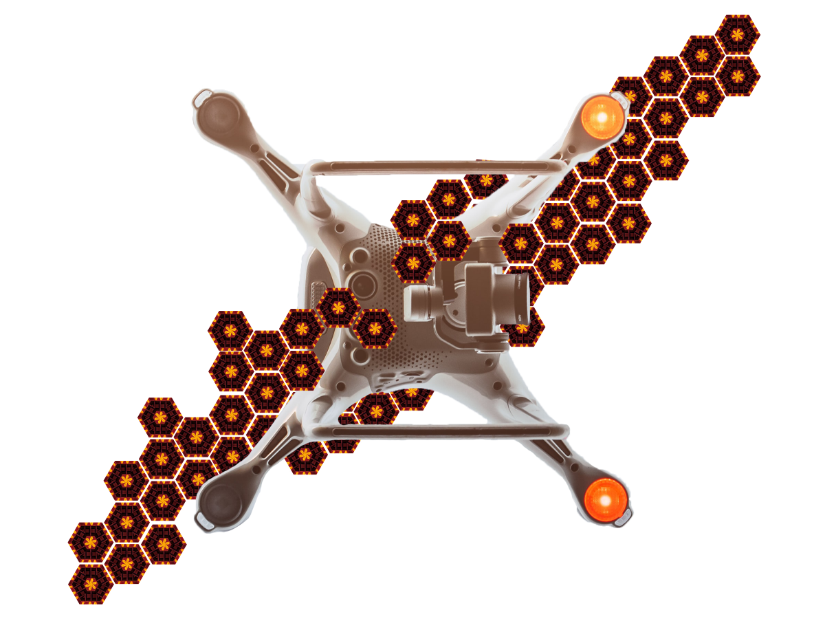 drone with red mosaic tiles